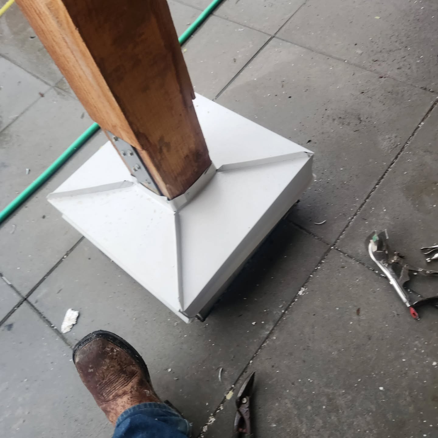 Sheet metal Z-flashing at deck attachment in Agassiz BC